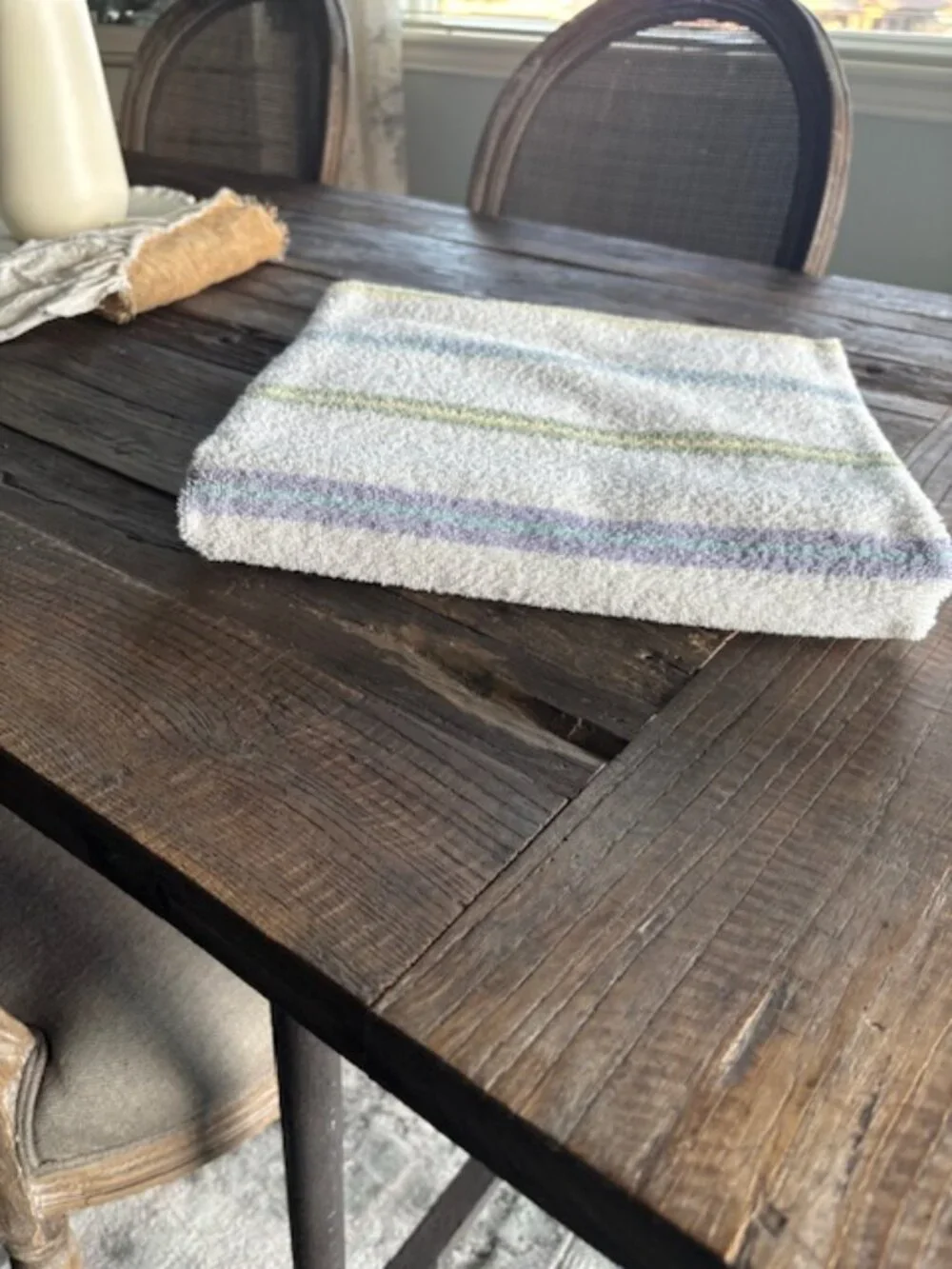 White bath sheet with pastel stripes - SALE!